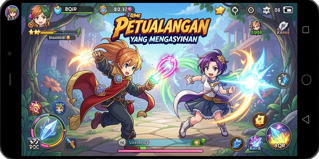 Screenshot dari gameplay 8QR dengan karakter menarik dalam aksi.