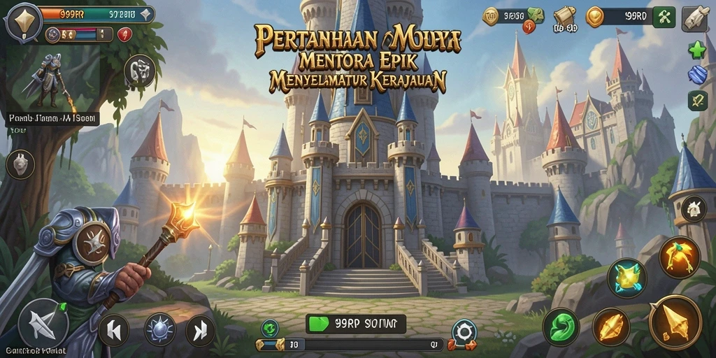 Tampilan gameplay menara pertahanan yang mendebarkan di 99RP.