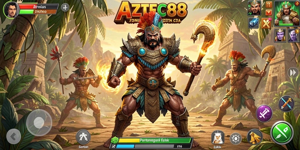 Tampilan gameplay yang mendebarkan di AZTEC88 dengan pertarungan sengit.