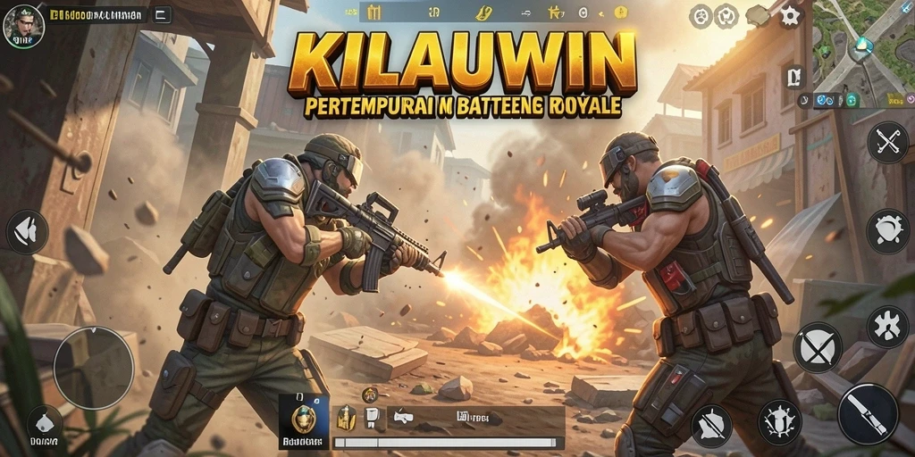 Screenshot gameplay KILAUWIN menampilkan aksi pertempuran Battle Royale yang mendebarkan.