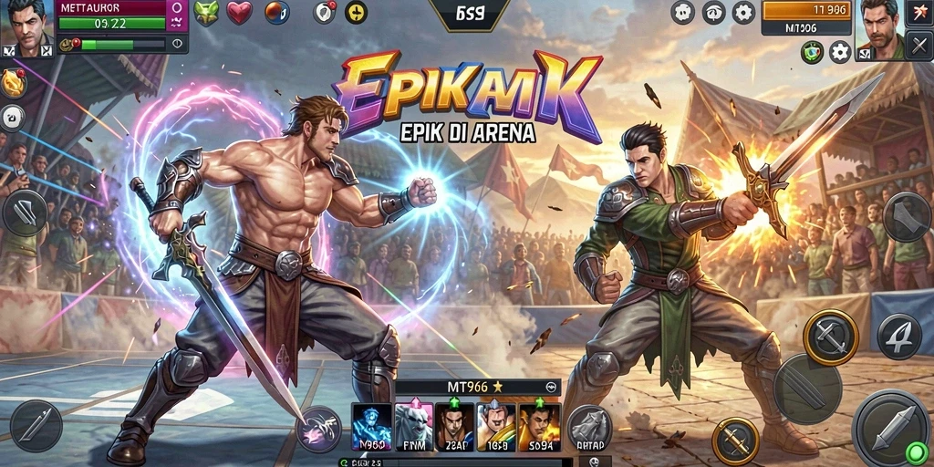 Screenshot gameplay MT966 menampilkan pertarungan seru dengan karakter unik.