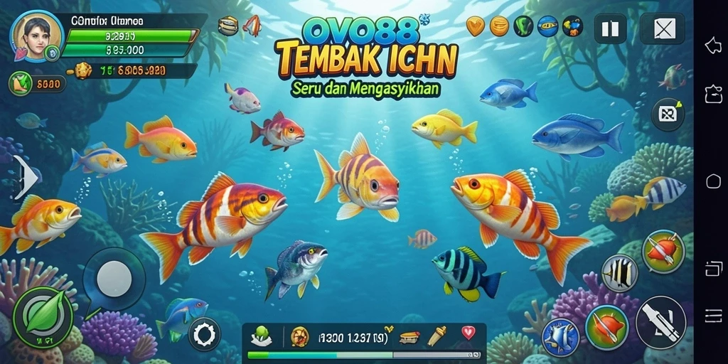 Screenshot OVO88 menampilkan aksi seru dalam Tembak Ikan.