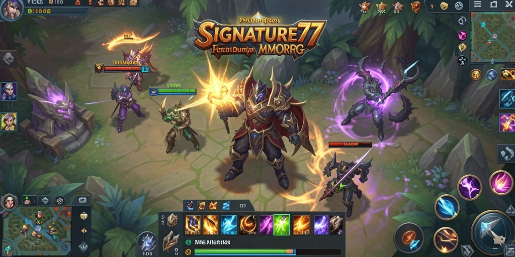 Tampilan gameplay yang mendebarkan dalam SIGNATURE77, menampilkan aksi petualangan MMORPG.